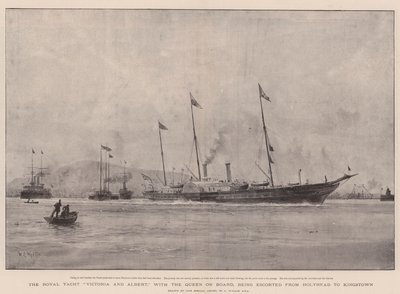 Het koninklijke jacht Victoria en Albert, met de koningin aan boord, geëscorteerd van Holyhead naar Kingstown door William Lionel Wyllie
